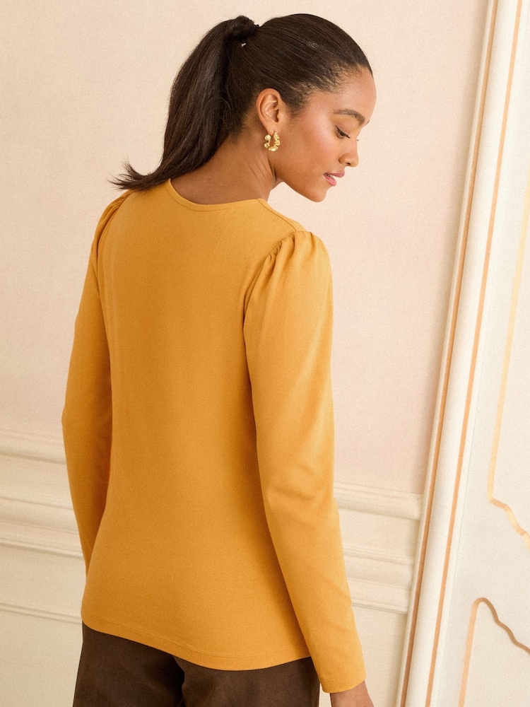 Chartreuse - Love & Roses Puff Shoulder Long Shoulder Jersey Top - Bild 4 von 4