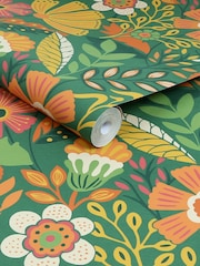 Graham & Brown Forest Green Oopsy Daisy Blue Lilac Wallpaper - Image 3 of 3
