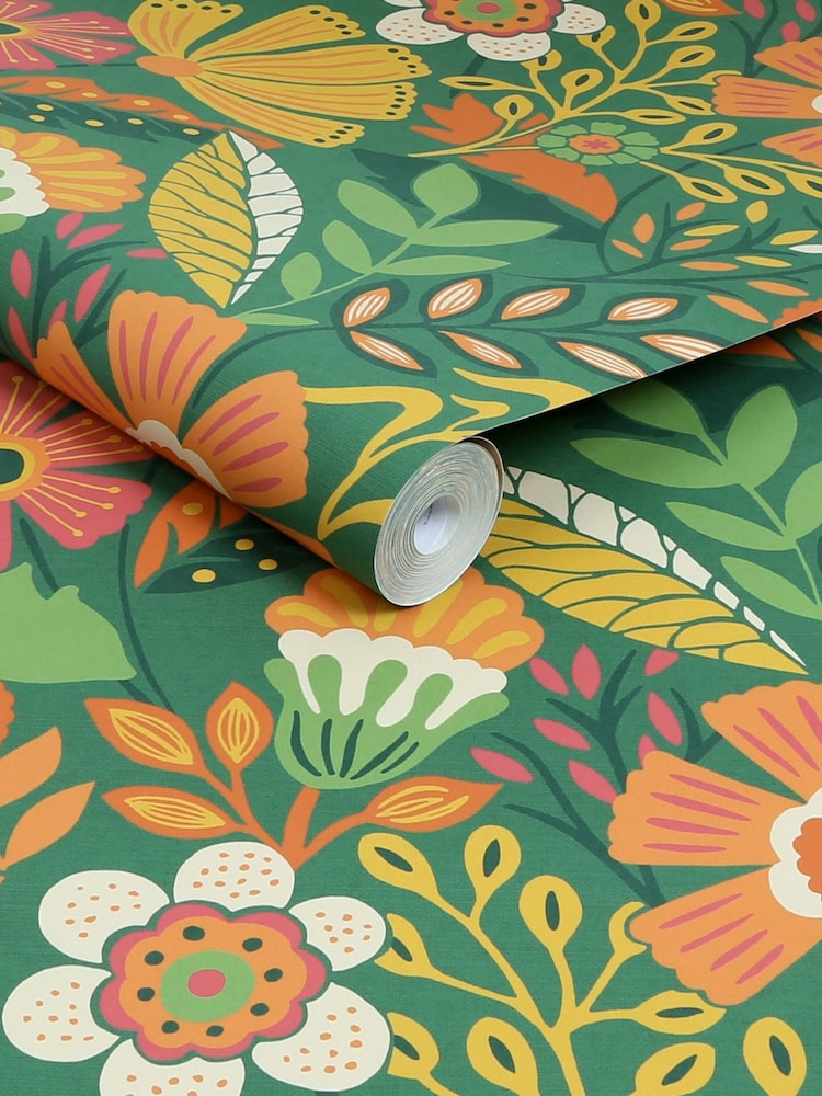 Graham & Brown Forest Green Oopsy Daisy Blue Lilac Wallpaper - Image 3 of 3