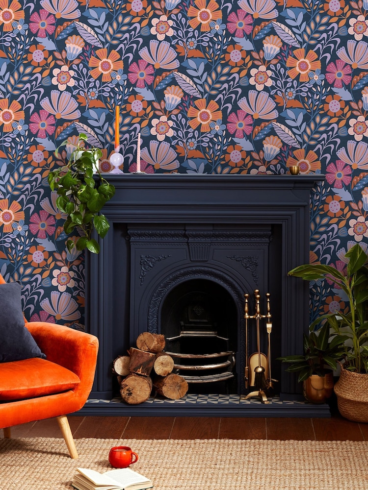 Graham & Brown Blue or Lilac or Tangerine Oopsy Daisy Blue Lilac Wallpaper - Image 1 of 3