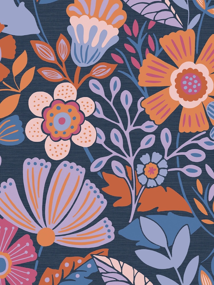 Graham & Brown Blue or Lilac or Tangerine Oopsy Daisy Blue Lilac Wallpaper - Image 2 of 3