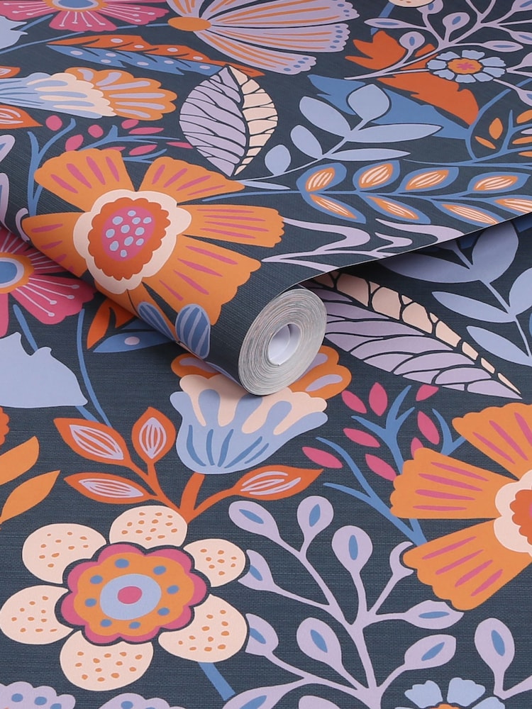 Graham & Brown Blue or Lilac or Tangerine Oopsy Daisy Blue Lilac Wallpaper - Image 3 of 3