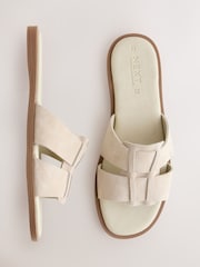 Neutral Taupe Suede Extra Wide Fit Forever Comfort® Slot Mule Sandals - Image 1 of 5