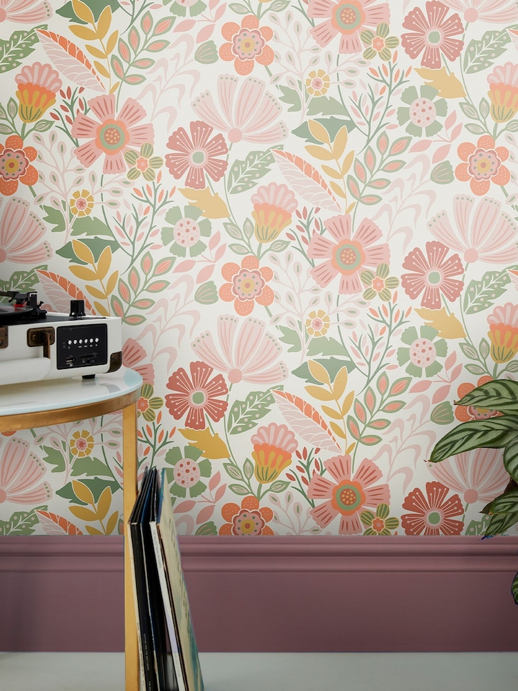 Graham & Brown Tropical Oopsy Daisy Blue Lilac Wallpaper - Image 1 of 4