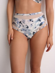 Green/Navy/Navy Print Mesh Trim High Waist High Leg Knickers 3 Pack - Image 1 of 5