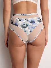 Green/Navy/Navy Print Mesh Trim High Waist High Leg Knickers 3 Pack - Image 2 of 5