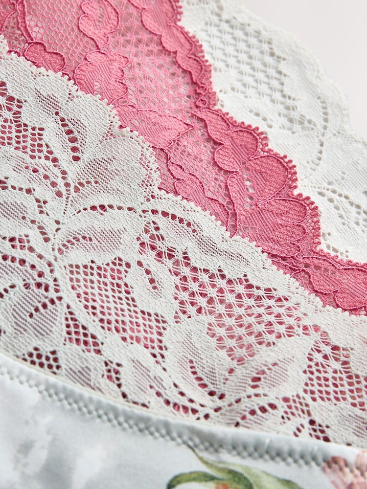 Pink/Cream/Green Floral High Leg Microfibre & Lace High Waist Knickers 3 Pack - Image 10 of 10