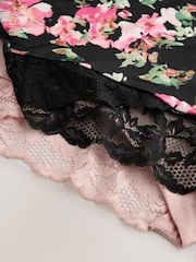 Black Floral/Pink High Rise High Leg Microfibre & Lace Knickers 2 Pack - Image 10 of 11