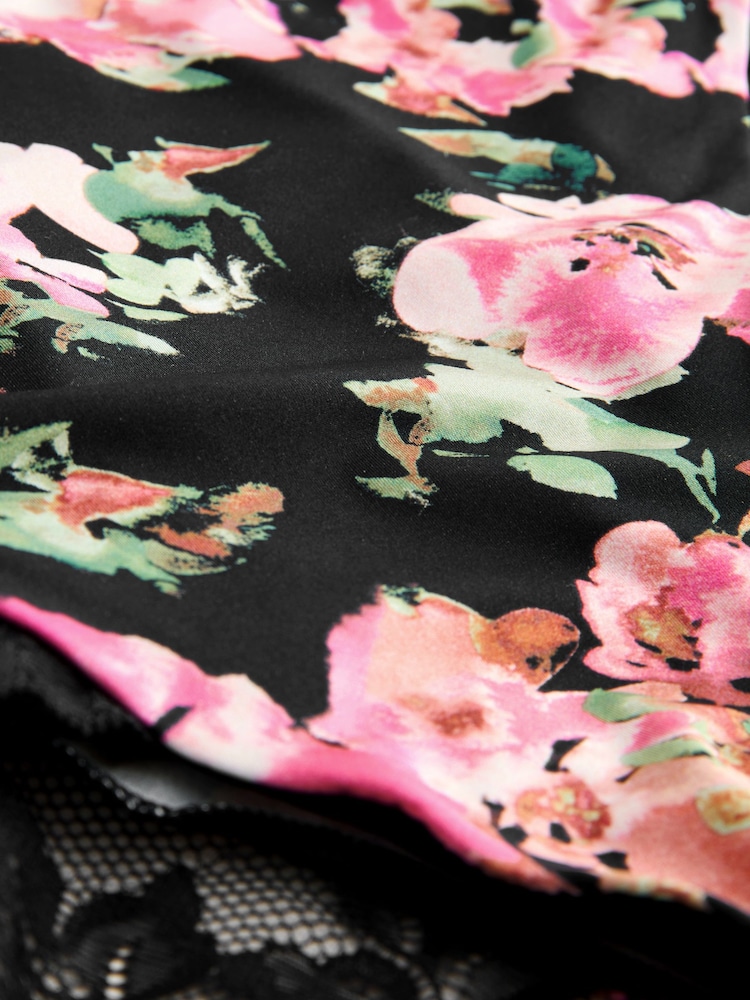 Black Floral/Pink High Rise High Leg Microfibre & Lace Knickers 2 Pack - Image 11 of 11