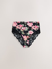 Black Floral/Pink High Rise High Leg Microfibre & Lace Knickers 2 Pack - Image 2 of 9