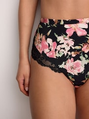 Black Floral/Pink High Rise High Leg Microfibre & Lace Knickers 2 Pack - Image 7 of 9