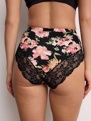 Black Floral/Pink High Rise High Leg Microfibre & Lace Knickers 2 Pack - Image 8 of 9