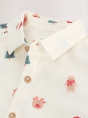 Ecru Short Sleeve Christmas Character Shirt (3mths-10yrs) - Image 3 of 4
