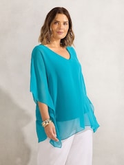 Live Unlimited Blue Curve Chiffon V-Neck Overlay Top - Image 1 of 3
