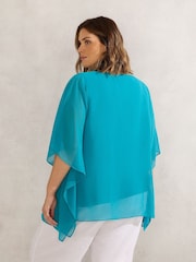 Live Unlimited Blue Curve Chiffon V-Neck Overlay Top - Image 2 of 3