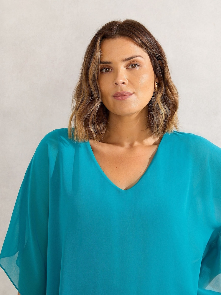 Live Unlimited Blue Curve Chiffon V-Neck Overlay Top - Image 3 of 3