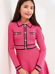 Lipsy Pink/Black Long Sleeve Knitted Shirt Dress (5-16yrs) - Image 4 of 5