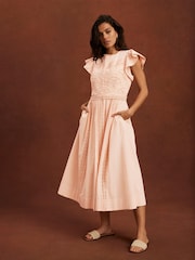 Mint Velvet Nude Crochet Cotton Midi Dress - Image 1 of 7