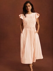 Mint Velvet Nude Crochet Cotton Midi Dress - Image 2 of 7