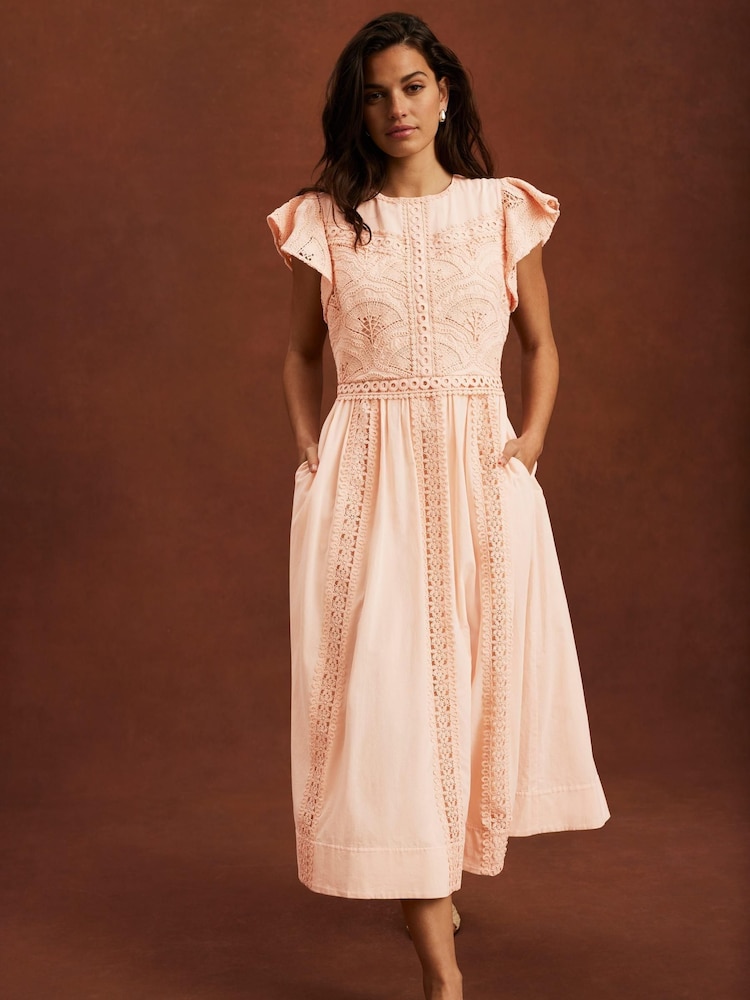 Mint Velvet Nude Crochet Cotton Midi Dress - Image 2 of 7
