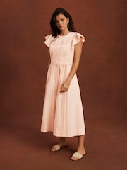 Mint Velvet Nude Crochet Cotton Midi Dress - Image 5 of 7