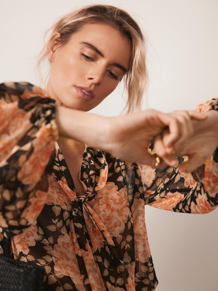 Mint Velvet Orange Floral Print Blouse - Image 3 of 8