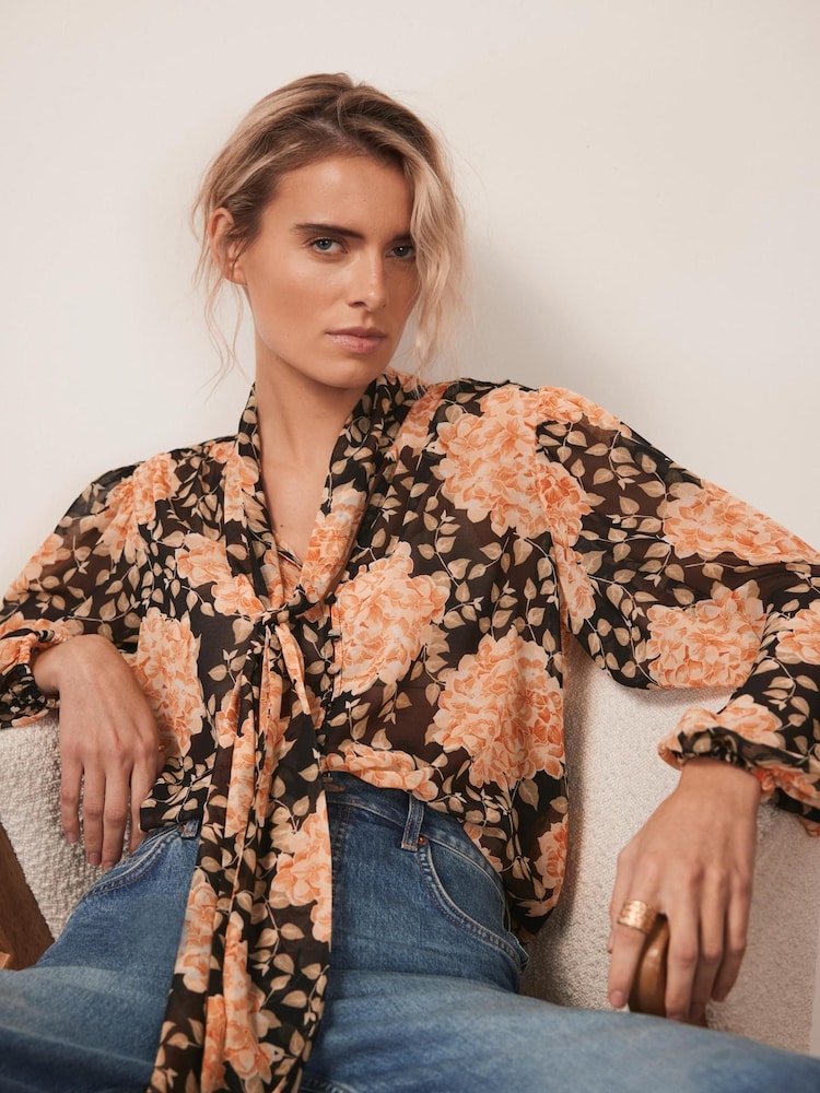 Mint Velvet Orange Floral Print Blouse - Image 4 of 8