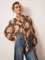 Mint Velvet Orange Floral Print Blouse - Image 5 of 8