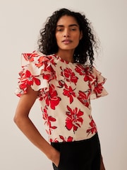 Mint Velvet Red Floral Print Top - Image 2 of 8