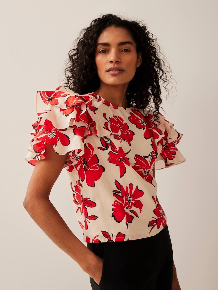 Mint Velvet Red Floral Print Top - Image 2 of 8