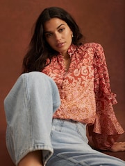 Mint Velvet Orange Printed Cotton Blouse - Image 1 of 8