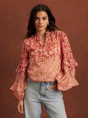 Mint Velvet Orange Printed Cotton Blouse - Image 2 of 8