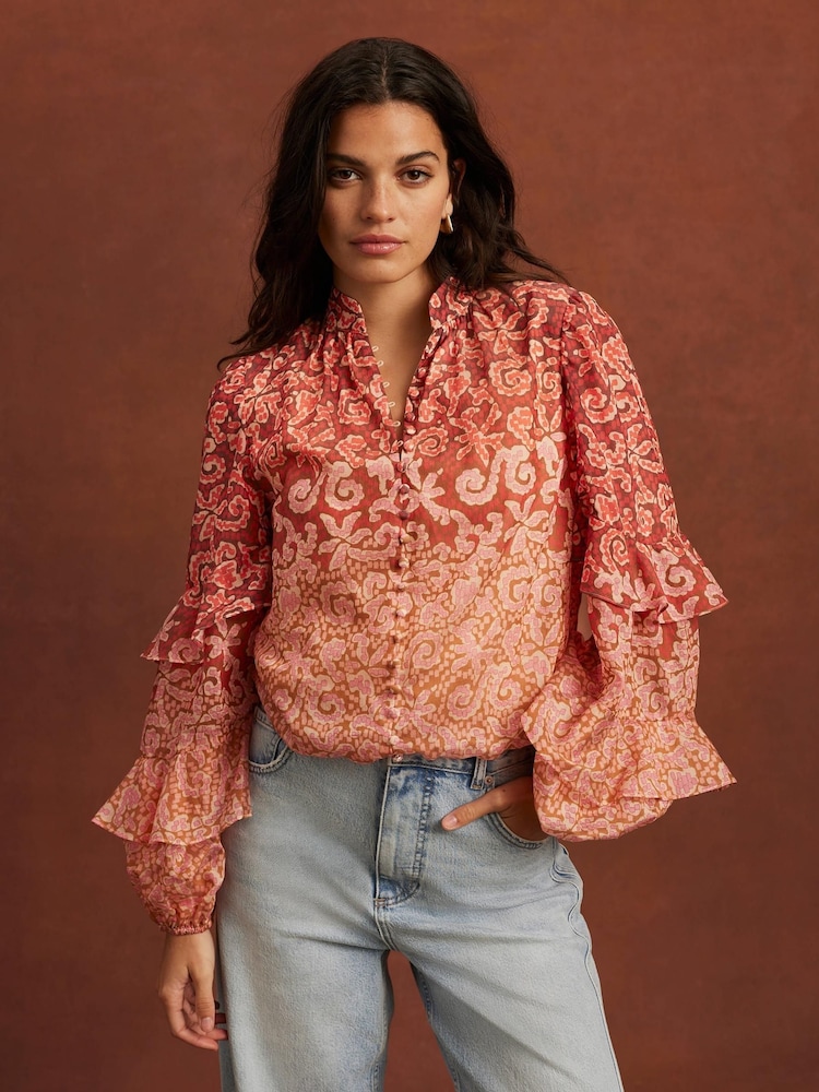 Mint Velvet Orange Printed Cotton Blouse - Image 2 of 8