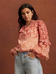 Mint Velvet Orange Printed Cotton Blouse - Image 3 of 8