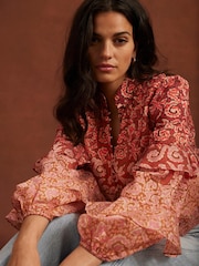 Mint Velvet Orange Printed Cotton Blouse - Image 4 of 8