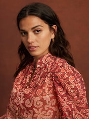 Mint Velvet Orange Printed Cotton Blouse - Image 5 of 8