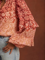 Mint Velvet Orange Printed Cotton Blouse - Image 6 of 8