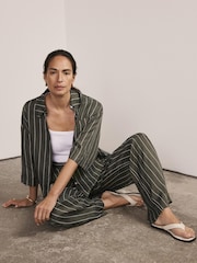 Mint Velvet Green Striped Wide Trousers - Image 2 of 8