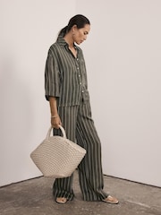 Mint Velvet Green Striped Wide Trousers - Image 3 of 8