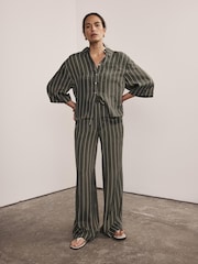 Mint Velvet Green Striped Wide Trousers - Image 4 of 8