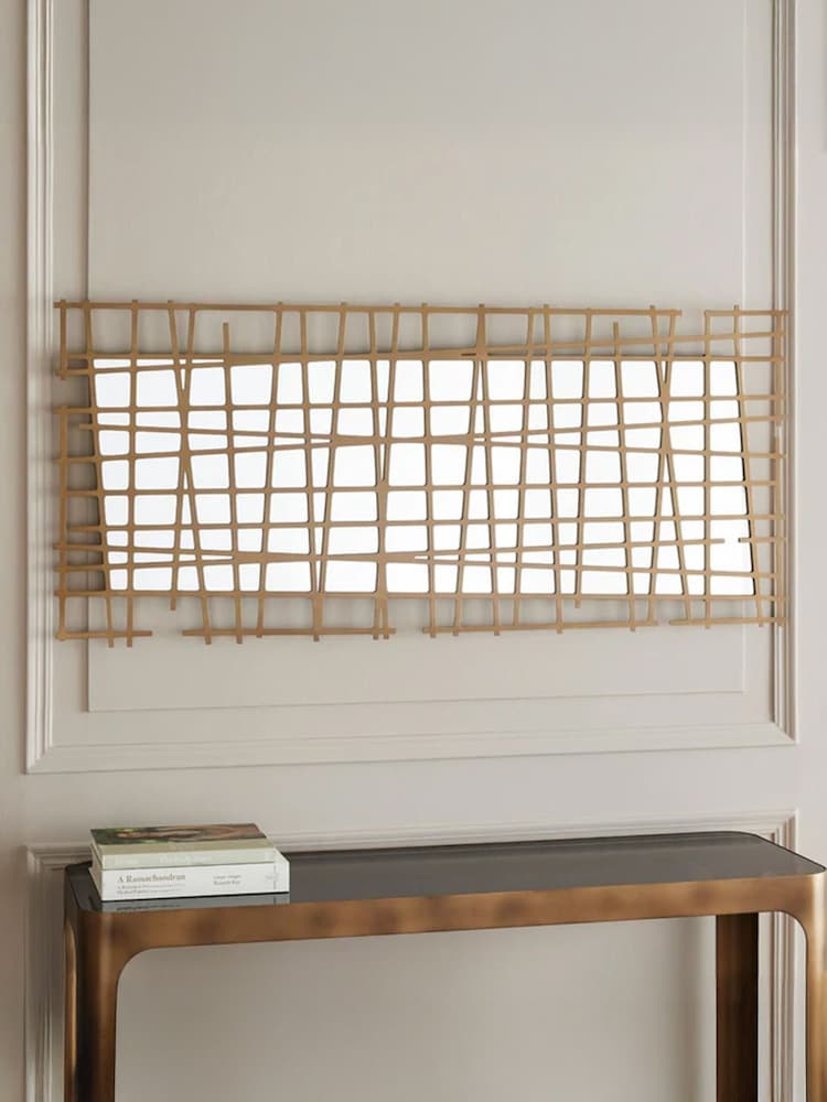 Libra Interiors Gold Lattice Wall Decor Mirror Brass Finish - Image 1 of 6