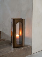 Libra Interiors Smoked Gold Clear Glass Thorpe Metal and Glass Hurricane - Image 1 of 6