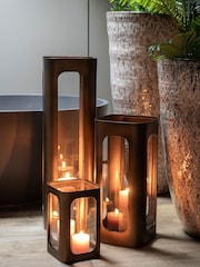 Libra Interiors Smoked Gold Clear Glass Thorpe Metal and Glass Hurricane - Image 2 of 6