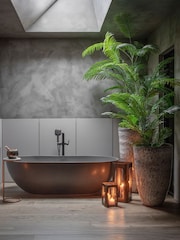 Libra Interiors Smoked Gold Clear Glass Thorpe Metal and Glass Hurricane - Image 3 of 6