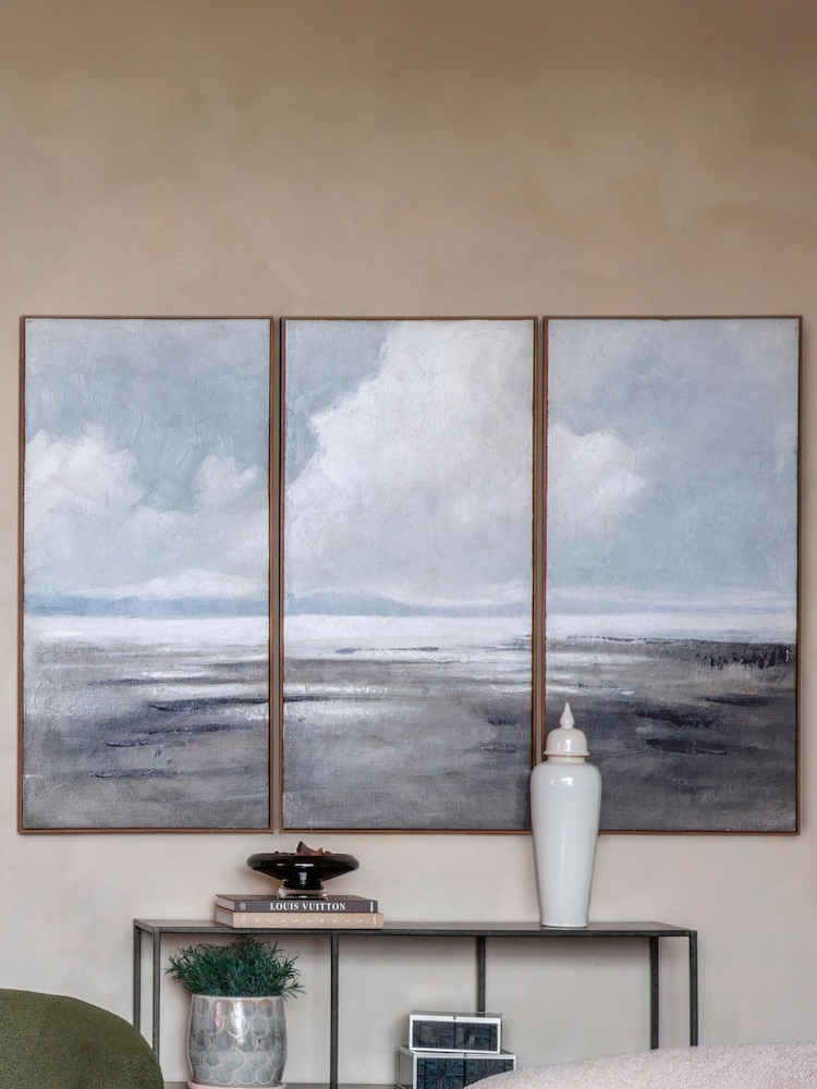 Libra Interiors Set of 3 Blue Grey Hazy Horizons Framed Wall Art - Image 1 of 5