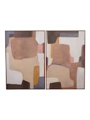 Libra Interiors Set of 2 Brown Ochre Natural Modern Abstract Wall Art - Image 2 of 5