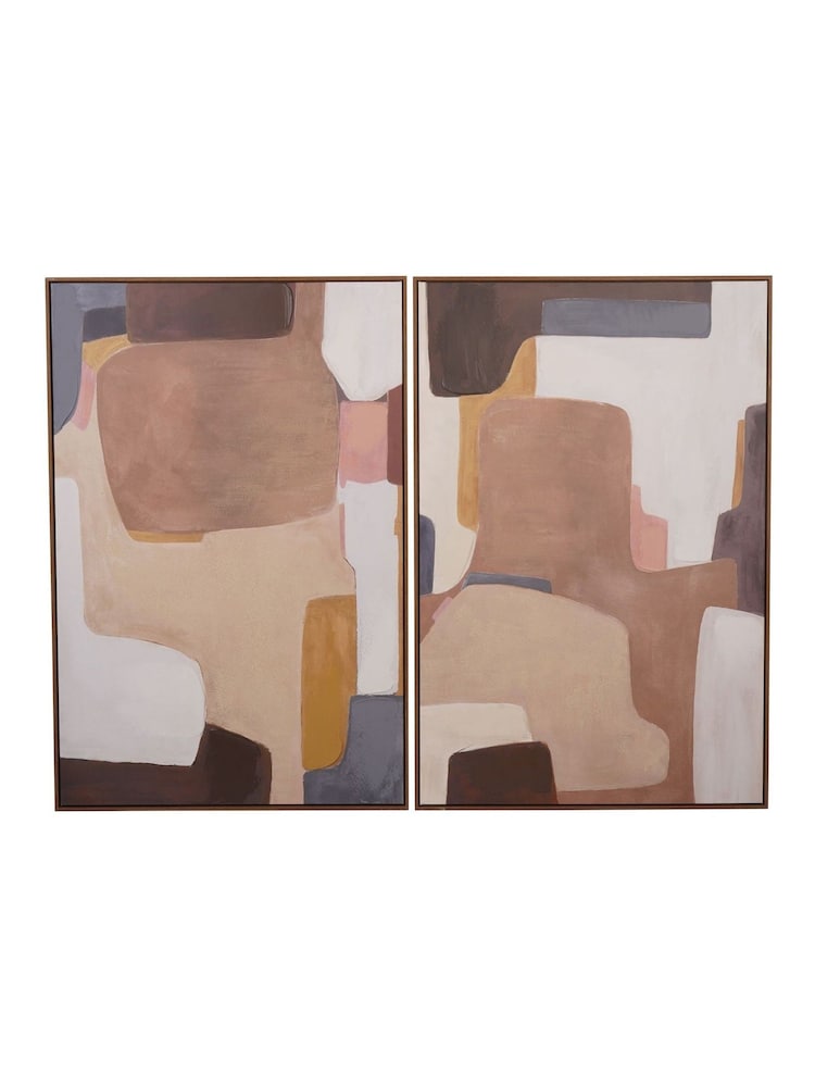 Libra Interiors Set of 2 Brown Ochre Natural Modern Abstract Wall Art - Image 2 of 5