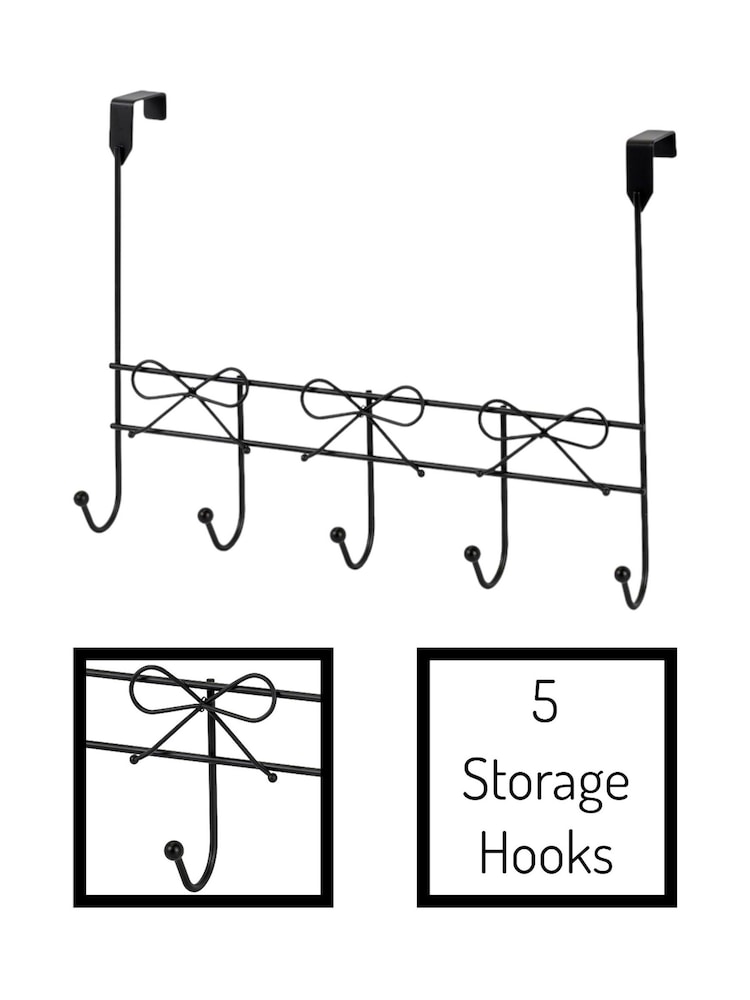Showerdrape Set of 2 Black Bows Over Door Storage Hooks - Image 2 of 5 Showerdrape Set of 2 Black Bows Over Door Storage Hooks - Image 2 of 5