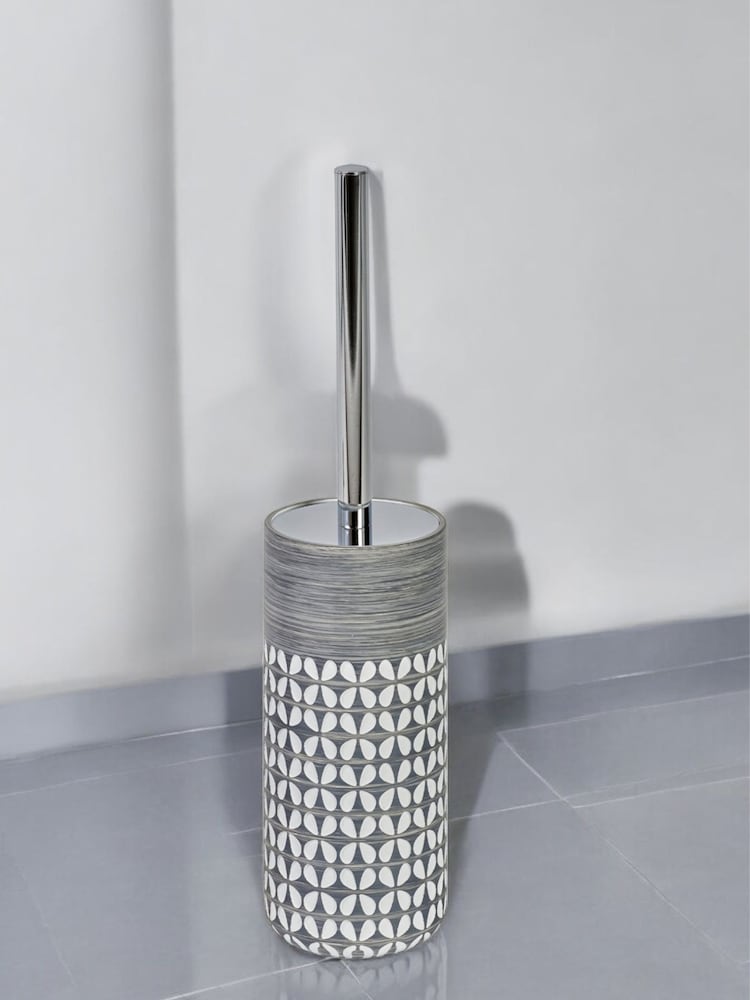 Showerdrape 4 Piece Grey Ravello Geo Floral Bathroom Accessory Set - Image 2 of 6