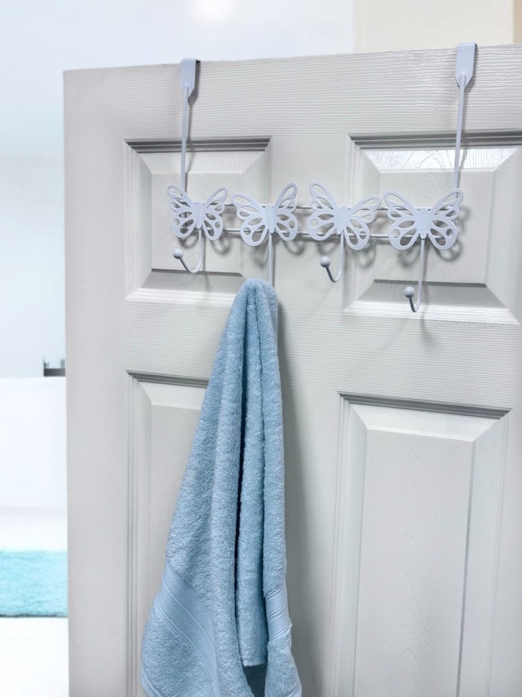 Showerdrape Set of 2 White Butterflies Over Door Storage Hooks - Image 1 of 4